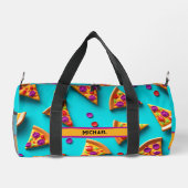 Blauw pizza patroon grappige naam of eigen tekst plunjezak (Achterkant)