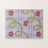 Blauw Plaid Rood BowHappy Feestdagen Kerstpuzzel Legpuzzel (Horizontaal)