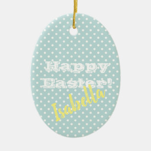 blauw poka dot Happy Pasen Keramisch Ornament