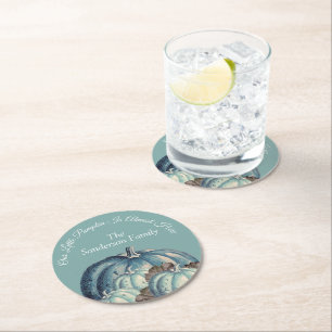 Blauw pompoen Baby shower Ronde Kartonnen Onderzetter