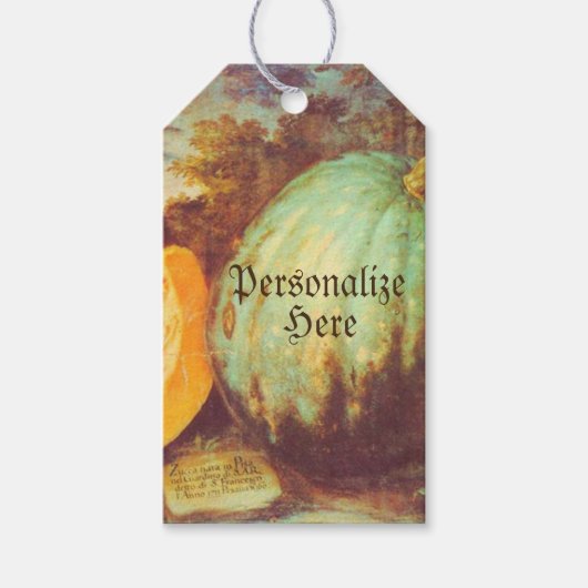  blauw pompoen heirloom herfst schilderen herfst cadeaulabel (Voorkant)