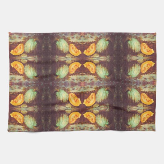  blauw pompoen met heirloom herfst schilderij theedoek (Horizontaal)