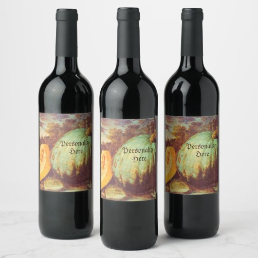 blauw pompoen met heirloom herfst schilderij wijn etiket (Flessen)