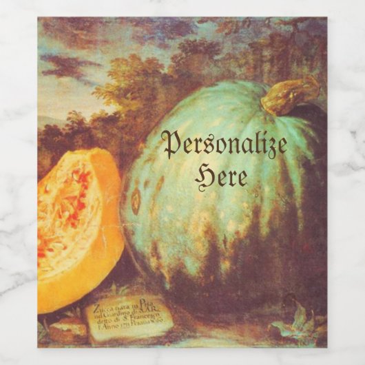blauw pompoen met heirloom herfst schilderij wijn etiket (Enkel label)