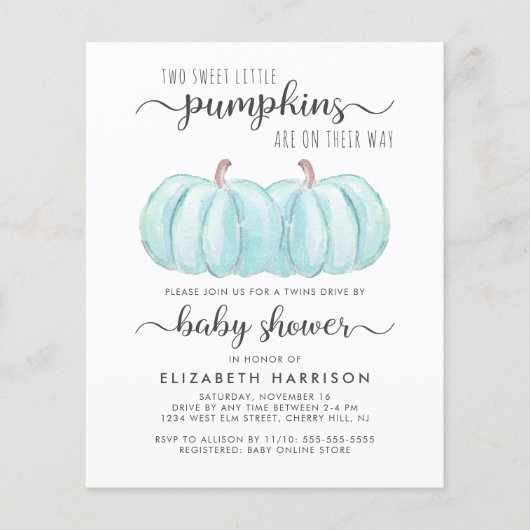 Blauw pompoen met twee bakken op Baby shower (Voorkant)