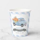 Blauw pompoen vrachtwagen Gingham Boy Baby shower Papieren Bekers (Voorkant)