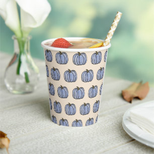 Blauw pompoenpatroon papieren bekers