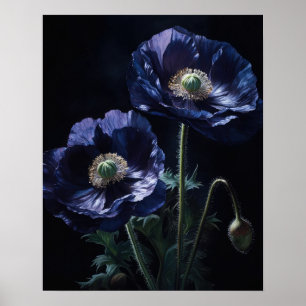Blauw Poppy Flowers Art Print Poster