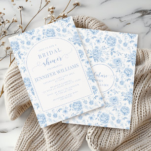 Blauw Porselein Bloemen Boho Arch Vrijgezellenfees Kaart