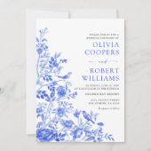 Blauw Porselein Bloemen Chinoiserie Bruiloft Kaart (Voorkant)