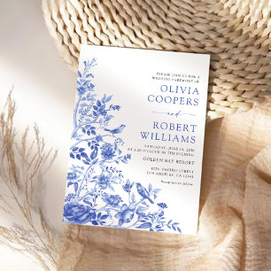 Blauw Porselein Bloemen Chinoiserie Bruiloft Kaart
