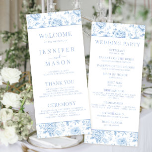 Blauw Porselein Bloemen Trouwprogramma Kaarten