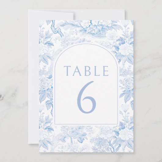 Blauw porselein boho arch bruiloft tafel nummers kaart (Voorkant)