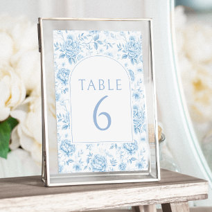 Blauw porselein boho bloemenbruiloft tafel nummers kaart