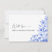 Blauw Porselein Bruiloft Flat Bedankkaart (Achterkant)