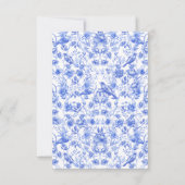 Blauw porselein bruiloft flat dank u kaart (Achterkant)