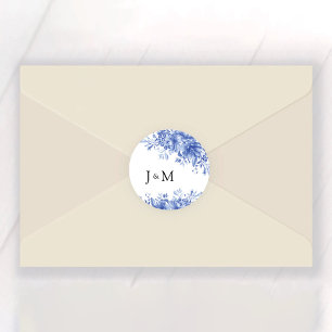 Blauw Porselein Bruiloft Ronde Sticker