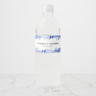 Blauw Porselein Bruiloft Water Fles Labels Waterfles Etiket