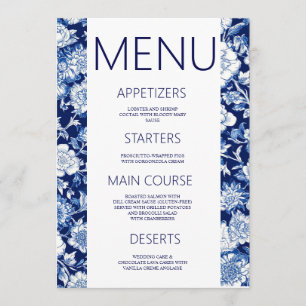 Blauw Porselein Chinoiserie Bloemen Trouwmenu Menu