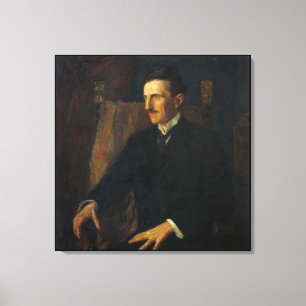 Blauw Portret van Nikola Tesla Canvas Afdruk