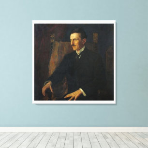 Blauw Portret van Nikola Tesla - Canvasprint Canvas Afdruk