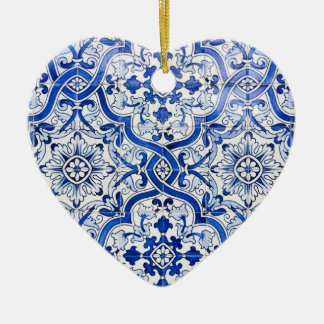 Blauw-Portugees Azulejo Heart-kerstversiering Keramisch Ornament