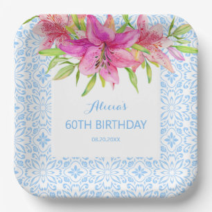 Blauw Portugees Azulejo Tegels Lily Verjaardag Papieren Bordje