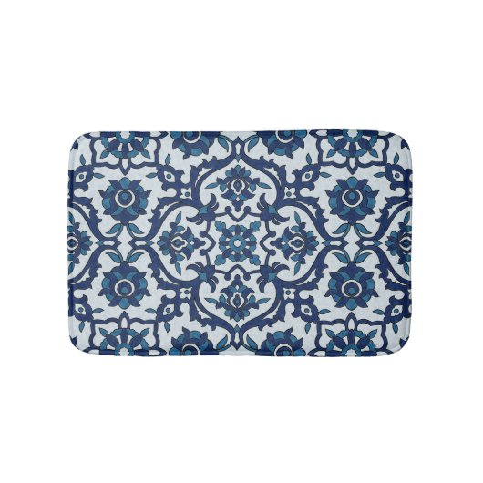 Blauw Portugees Azulejos Floral Tile Pattern Badmat (Voorkant)
