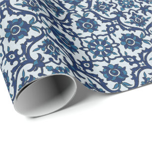 Blauw Portugees Azulejos Floral Tile Pattern Cadeaupapier