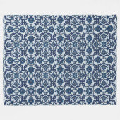 Blauw Portugees Azulejos Floral Tile Pattern Fleece Deken (Voorkant (Horizontaal))