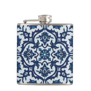 Blauw Portugees Azulejos Floral Tile Pattern Heupfles