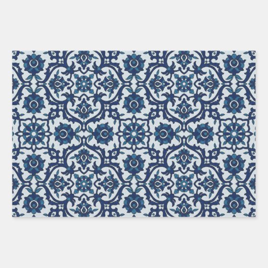 Blauw Portugees Azulejos Floral Tile Pattern Inpakpapier Vel (Voorkant 3)
