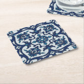 Blauw Portugees Azulejos Floral Tile Pattern Kartonnen Onderzetters (Schuin)