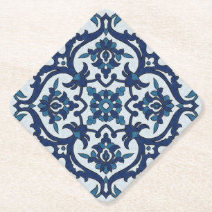 Blauw Portugees Azulejos Floral Tile Pattern Kartonnen Onderzetters