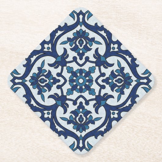 Blauw Portugees Azulejos Floral Tile Pattern Kartonnen Onderzetters (Voorkant)