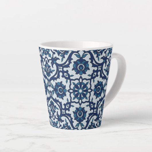 Blauw Portugees Azulejos Floral Tile Pattern Latte Mok (Rechterhoek)