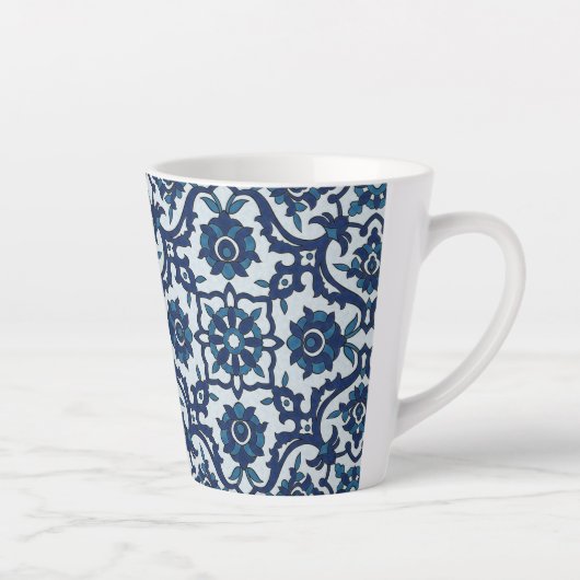 Blauw Portugees Azulejos Floral Tile Pattern Latte Mok (Rechts)