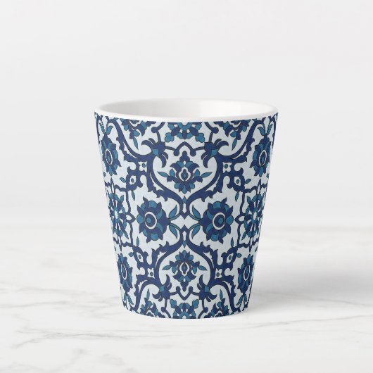 Blauw Portugees Azulejos Floral Tile Pattern Latte Mok (Voorkant)