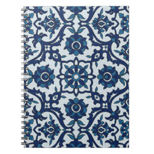 Blauw Portugees Azulejos Floral Tile Pattern Notitieboek