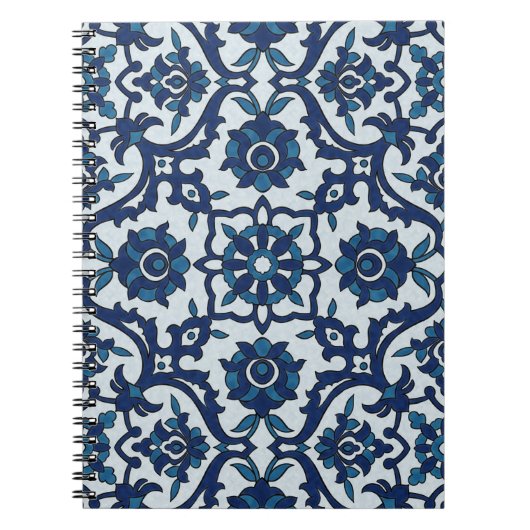 Blauw Portugees Azulejos Floral Tile Pattern Notitieboek (Voorkant)
