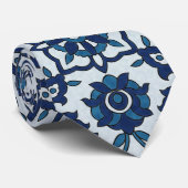 Blauw Portugees Azulejos Floral Tile Pattern Stropdas (Opgerold)