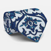 Blauw Portugees Azulejos Floral Tile Pattern Stropdas (Opgerold)