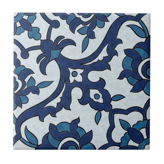 Blauw Portugees Azulejos Floral Tile Pattern Tegeltje (Voorkant)