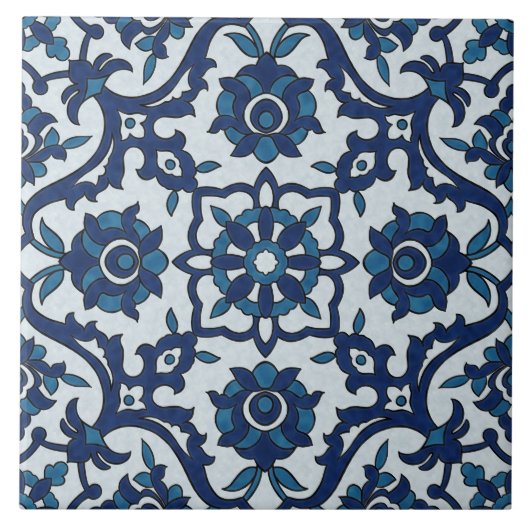 Blauw Portugees Azulejos Floral Tile Pattern Tegeltje (Voorkant)