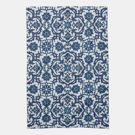 Blauw Portugees Azulejos Floral Tile Pattern Theedoek (Verticaal)