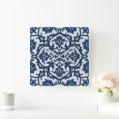 Blauw Portugees Azulejos Floral Tile Pattern Vierkante Klok (Huis)