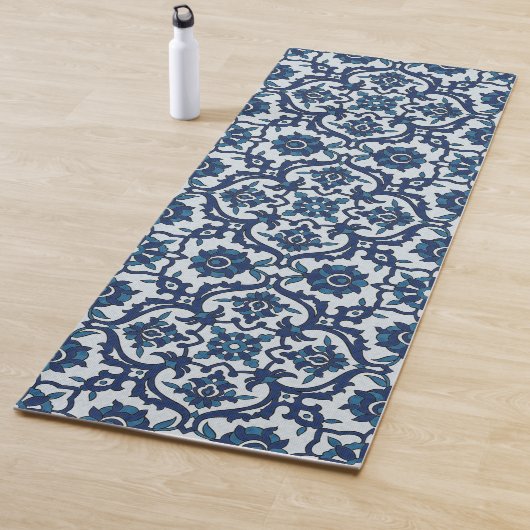 Blauw Portugees Azulejos Floral Tile Pattern Yogamat (In situ)