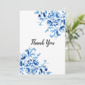 Blauw Portugees Floral Pattern Bedankkaart (Staand voorkant)