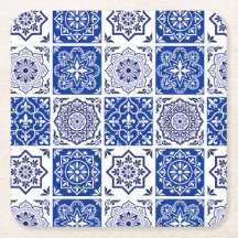 Blauw Portugees tegelpatroon papieren onderzetter
