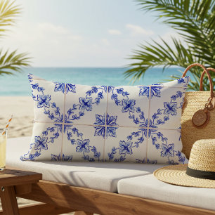 Blauw Portugees Vintage Mozaïektegelpatroon Buitenkussen